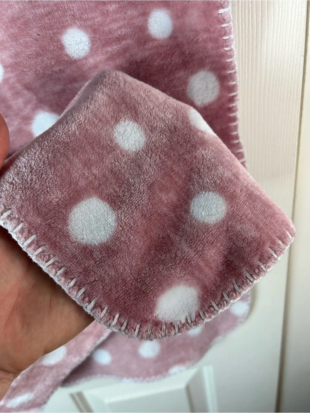 Amari Baby & Nursery Pink White Baby Blanket Polka Dots Stitched Edge Lovey
